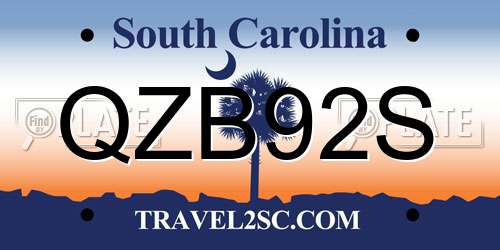 QZB92S South Carolina License Plate