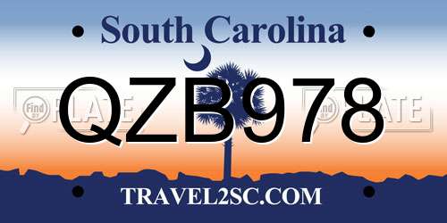 QZB978 South Carolina License Plate