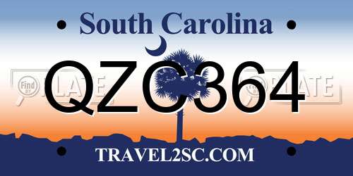 QZC364 South Carolina License Plate