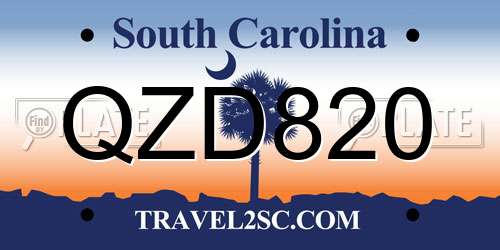 QZD820 South Carolina License Plate