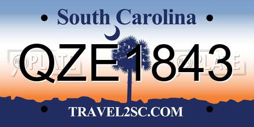 QZE1843 South Carolina License Plate
