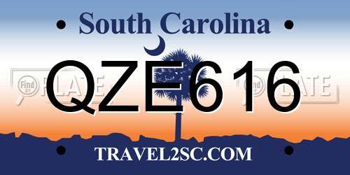 QZE616 South Carolina License Plate