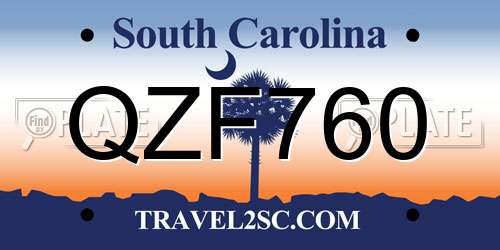 QZF760 South Carolina License Plate