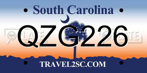 QZG226 South Carolina License Plate