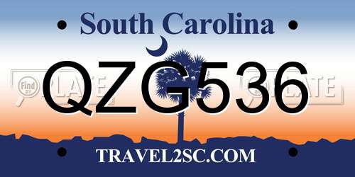 QZG536 South Carolina License Plate
