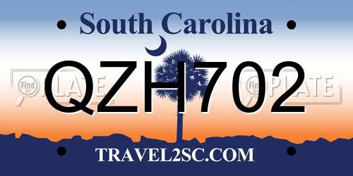 QZH702 South Carolina License Plate