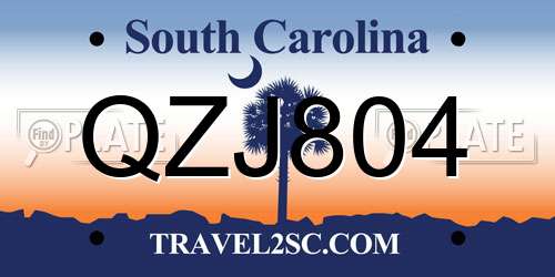 QZJ804 South Carolina License Plate
