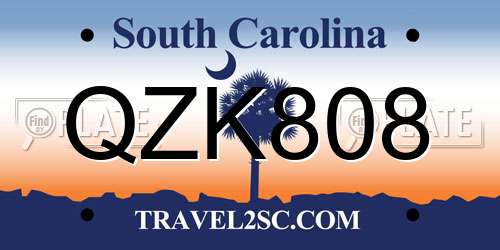 QZK808 South Carolina License Plate