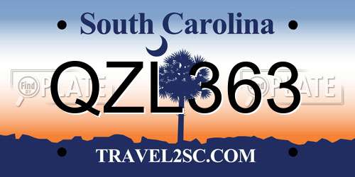 QZL363 South Carolina License Plate