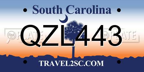QZL443 South Carolina License Plate