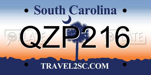 QZP216 South Carolina License Plate