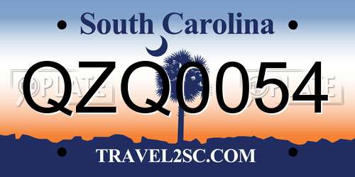 QZQ0054 South Carolina License Plate