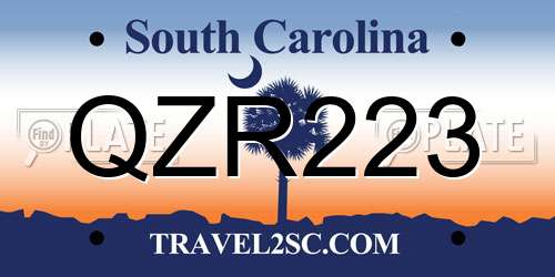 QZR223 South Carolina License Plate
