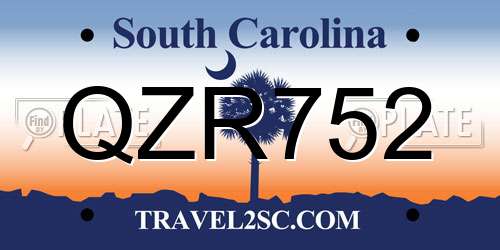 QZR752 South Carolina License Plate