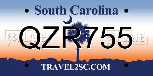 QZR755 South Carolina License Plate