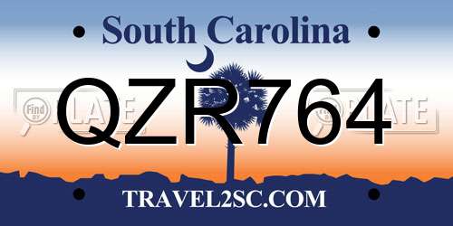QZR764 South Carolina License Plate