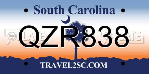 QZR838 South Carolina License Plate