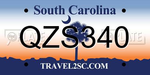 QZS340 South Carolina License Plate