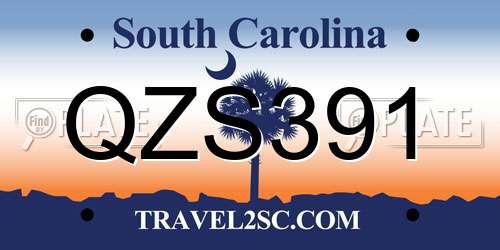 QZS391 South Carolina License Plate