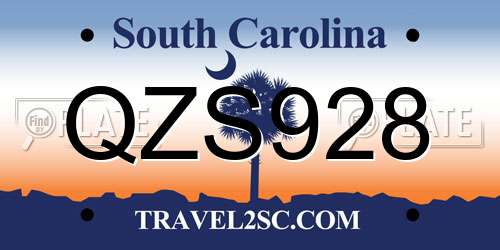QZS928 South Carolina License Plate