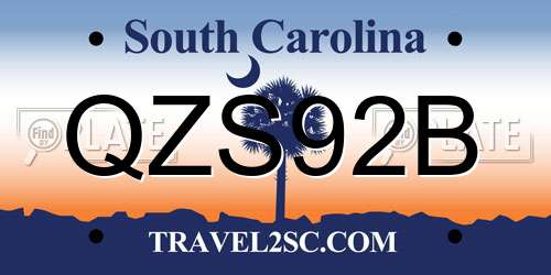 QZS92B South Carolina License Plate