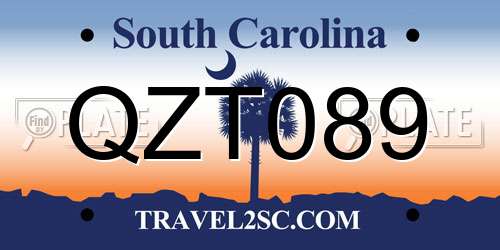 QZT089 South Carolina License Plate