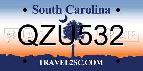 QZU532 South Carolina License Plate