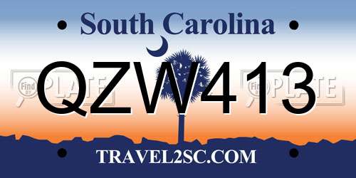 QZW413 South Carolina License Plate