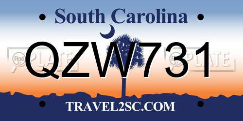 QZW731 South Carolina License Plate