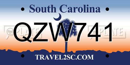 QZW741 South Carolina License Plate