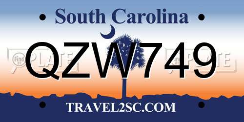 QZW749 South Carolina License Plate