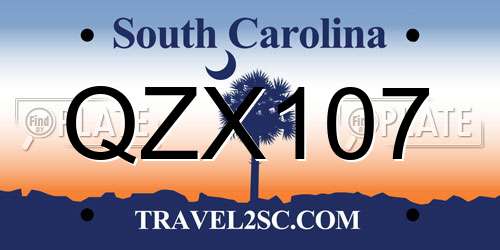 QZX107 South Carolina License Plate