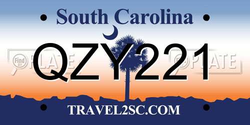 QZY221 South Carolina License Plate