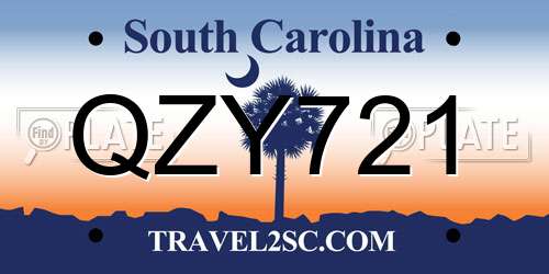 QZY721 South Carolina License Plate