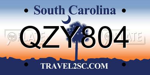 QZY804 South Carolina License Plate