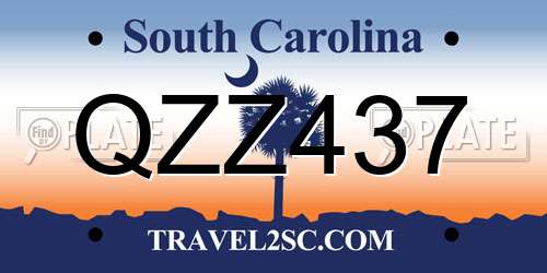 QZZ437 South Carolina License Plate
