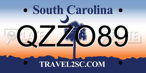 QZZO89 South Carolina License Plate