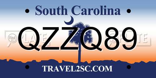 QZZQ89 South Carolina License Plate