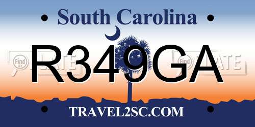 R349GA South Carolina License Plate
