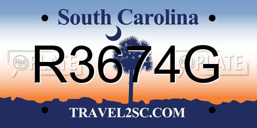R3674G South Carolina License Plate