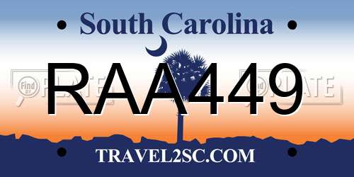 RAA449 South Carolina License Plate