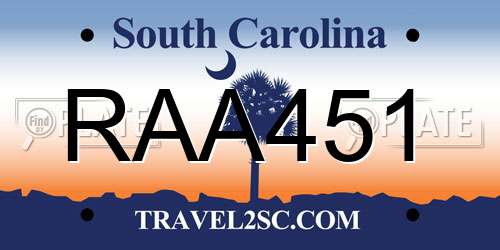 RAA451 South Carolina License Plate