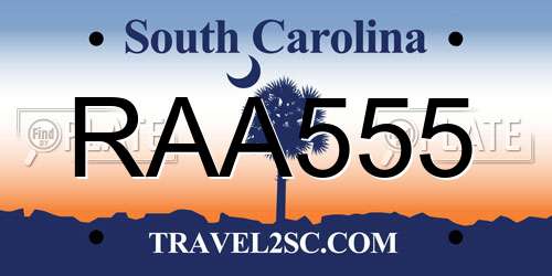 RAA555 South Carolina License Plate
