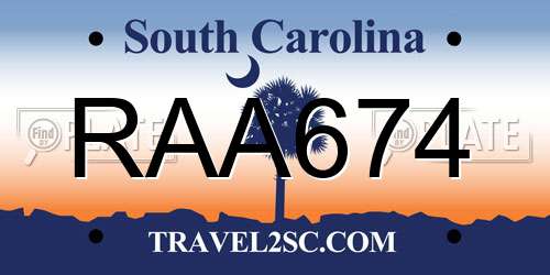 RAA674 South Carolina License Plate