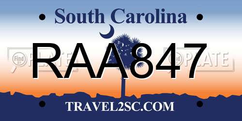 RAA847 South Carolina License Plate