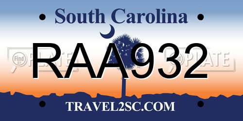 RAA932 South Carolina License Plate