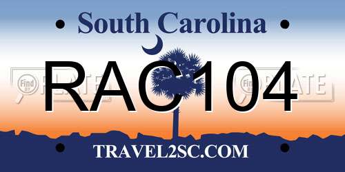 RAC104 South Carolina License Plate
