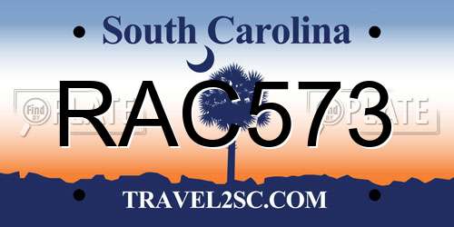 RAC573 South Carolina License Plate