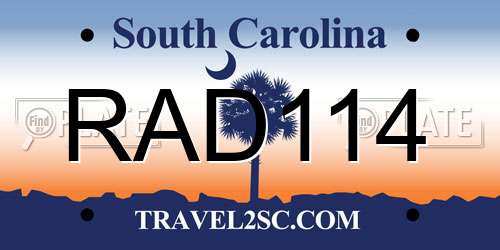 RAD114 South Carolina License Plate