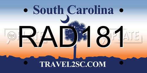 RAD181 South Carolina License Plate